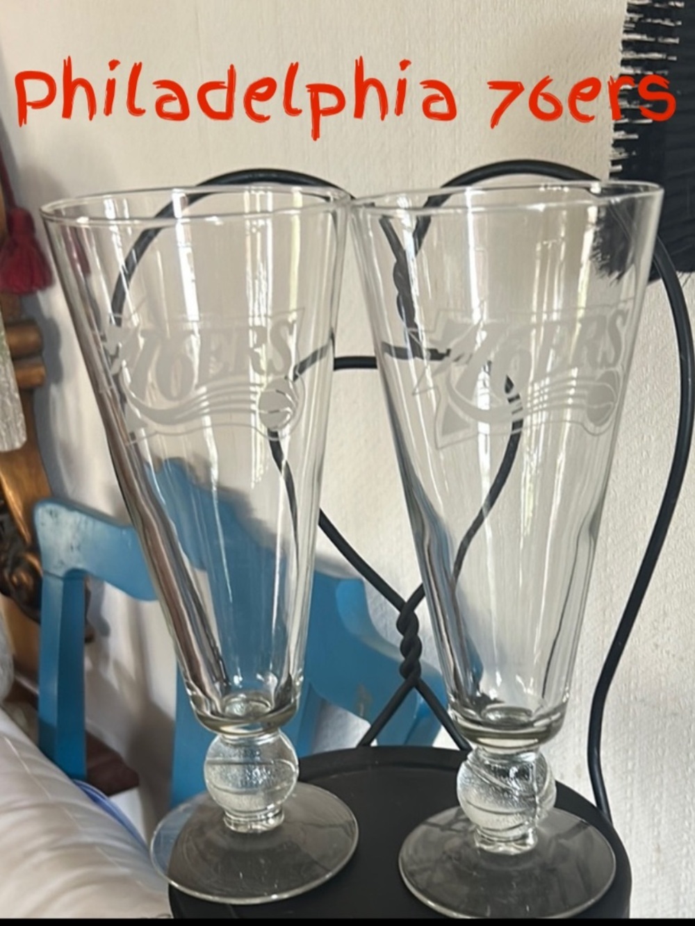 Vintage Philadelphia 76ers Basketball Pilsner Glasses